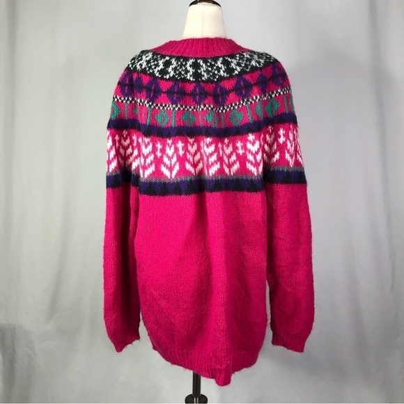 VINTAGE Venezia bright pink fair isle sweater faux mohair 1980s 18/20 - Picture 4 of 8
